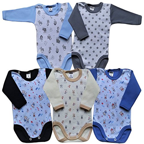 MEA BABY Unisex Baby Langarmbody Baumwolle, Gemustert 5er (68, Jungen) von MEA BABY