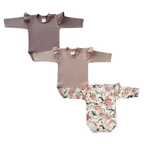 MEA BABY Unisex Baby Langarm Body im 3er Pack, Baby Body mit Aufdruck, Baby Body für Mädchen, Baby Body für Jungen (80, Mädchen 6) von MEA BABY