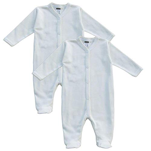 MEA BABY Unisex Baby Schlafstrampler aus 100% Bio-Baumwolle im 2er Pack. Schlafstrampler Weiß (Creme), Schlafstrampler für Junge, Strampler für Mädchen. (68) von MEA BABY