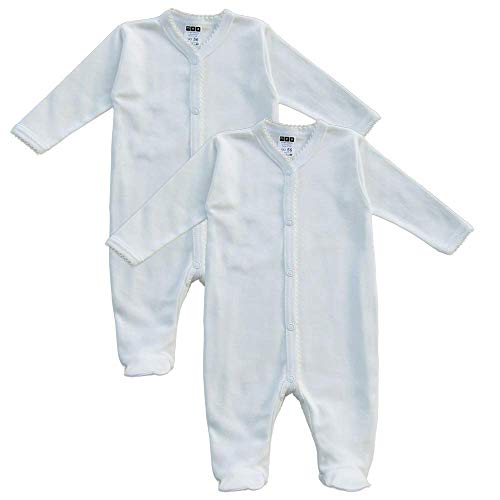 MEA BABY Unisex Baby Schlafstrampler aus 100% Bio-Baumwolle im 2er Pack. Schlafstrampler Weiß (Creme), Baby-Schlafanzug mit Füßen für Junge, Strampler für Mädchen (68) von MEA BABY