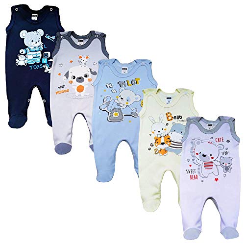 MEA BABY Unisex Baby Strampler mit Aufdruck aus 100% Baumwolle im 5er Pack. Baby Strampler für Mädchen Baby Strampler für Jungen (62, Jungen 2) von MEA