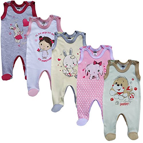 MEA BABY Unisex Baby Strampler mit Aufdruck aus 100% Baumwolle im 5er Pack. Baby Strampler für Mädchen Baby Strampler für Jungen (62, Mädchen) von MEA BABY