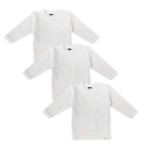 MEA BABY Unisex Baby Wickelshirt Wickeljacke Langarm, 100% Bio-Baumwolle im 3er Pack. Wickelshirt Weiss (Creme), Wickelshirt für Mädchen, Wickelshirt für Junge (68) von MEA BABY