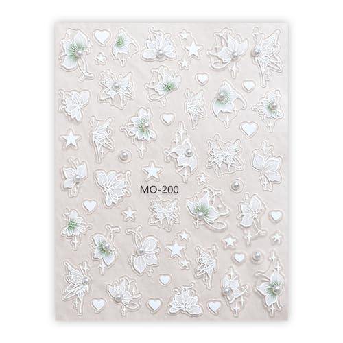 1 Blatt Frühlingsblume Art Aufkleber Aufkleber Selbstklebende Sommerblatt Schmetterling Nagelzubehör Nagelkunst von MEAKTSMI