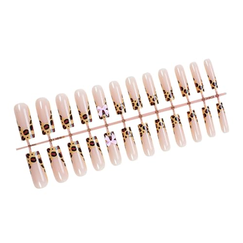 24 Stück 3D Schleifen Zum Aufkleben Auf Die Nägel Glänzende Nägel Zum Aufdrücken Künstliche Nägel Mit Französischer Spitze Leopardenmuster Acrylnägel Für Damen von MEAKTSMI