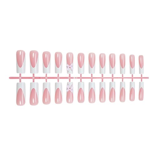 24 Stück Künstliche Nägel Mit 3D Schleife Französische Stile Vollständige Abdeckungen Zum Aufkleben Auf Die Nägel Zum Aufdrücken Der Nägel Für Frauen Und Mädchen von MEAKTSMI