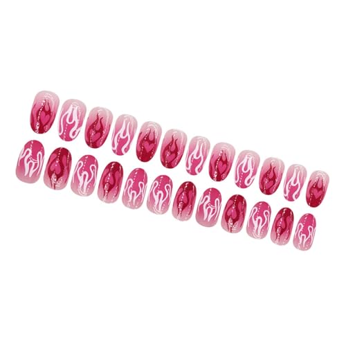 24 Stück Kurze Nägel Zum Aufdrücken Mit Herzflammen Designs Künstliche Acrylnägel Für Frauen Und Mädchen Einfach Anzubringen Und Zu Entfernen von MEAKTSMI