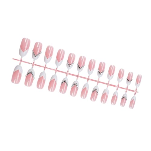 24 Stück Mandelnägel Zum Aufdrücken Glänzende Designs Französische Künstliche Nägel Künstliche Acrylnägel Künstliche Nägel Kleber Auf Den Nägeln Für Frauen von MEAKTSMI