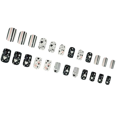 24 Stück Nägel Zum Aufdrücken Quadratisch Kleber Auf Den Nägeln Französische Kunstnägel Designs Falsche Nägel Künstliche Nägel Geschenke Für Frauen Und Mädchen von MEAKTSMI