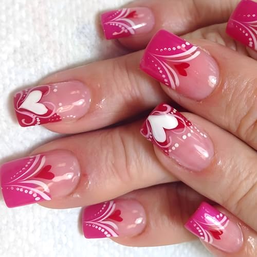 24 Stück Quadratische Künstliche Nägel Zum Aufdrücken Valentinstag Bunte Herz Designs Glänzende Acrylnägel Für Frauen Und Mädchen von MEAKTSMI