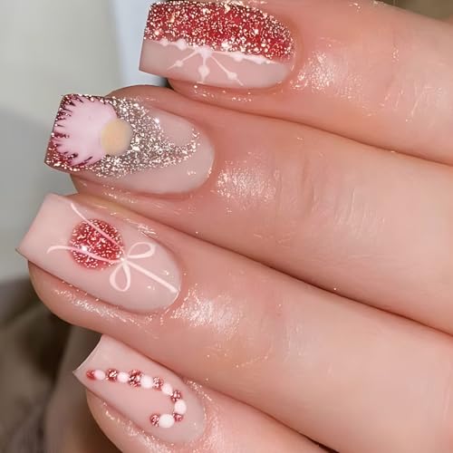 24 Stück Weihnachtsnägel Zum Aufdrücken Kurze Quadratische Künstliche Nägel Schneemann Nagelnägel Zum Aufkleben Für Frauen Und Mädchen von MEAKTSMI