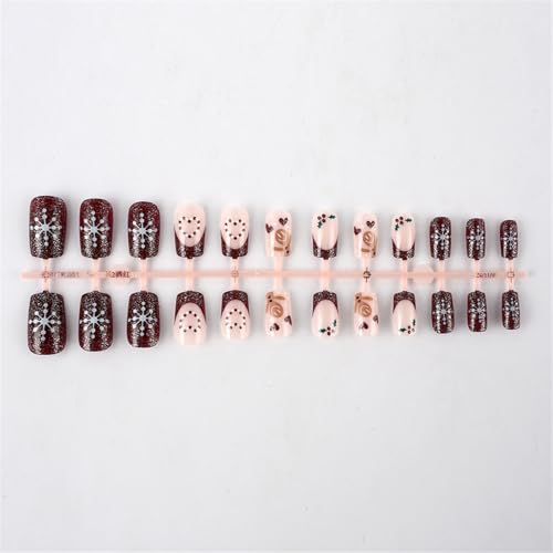 24x Weihnachts Nägel Zum Aufdrücken Schneeflocken Nägel Zum Aufkleben Kurze Quadratische Künstliche Nägel Mit Lebkuchenmann Designs Für Frauen von MEAKTSMI