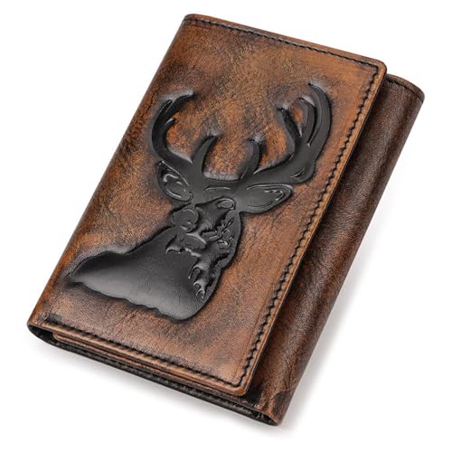 Praktische Vintage Rub Farbe PU Leder Triufold Brieftasche Mit Handgebrannten Finish Mehreren Kartenschlitzen Bargeldhalter von MEAKTSMI