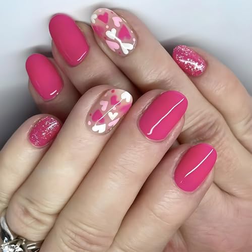 Nägel Zum Aufkleben Acryl Dating Nägel Dekoration Kurze Quadratische Nägel Glänzendes Finish Mit Herzmustern Für Frauen Und Mädchen von MEAKTSMI