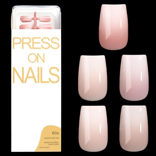 Omber Pinks Press On Nails Sarg Mandel Farbverläufe Natürliche Fake Nails Glänzende Full Falsche Nägel Für Frauen von MEAKTSMI