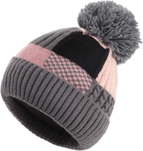 MEANBEAUTY Beanie-Mütze für Damen, gestrickte Beanie-Mütze, Pompom, Winter, warme, weiche Mütze, Outdoor-Sport, Ski-Asche von MEANBEAUTY