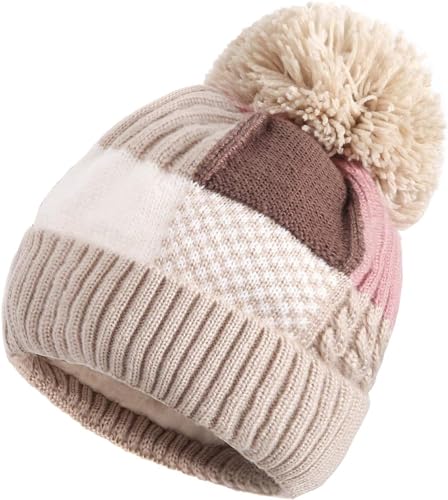 MEANBEAUTY Beanie-Mütze für Damen, gestrickte Beanie-Mütze, Pompom, Winter, warme, weiche Mütze, Outdoor-Sport, Ski-Weiß von MEANBEAUTY