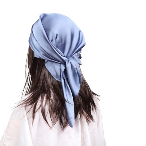 MEANBEAUTY Damen 70 x 70 cm Seidenschal Seide Leicht Bandana mehrfarbig Schal Kopftuch Haarschal-Blau von MEANBEAUTY
