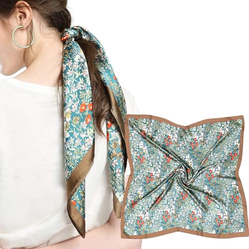 MEANBEAUTY Damen 70 x 70 cm Seidenschal Seide Leicht Bandana mehrfarbig Schal Kopftuch Haarschal-Blumen 19 von MEANBEAUTY