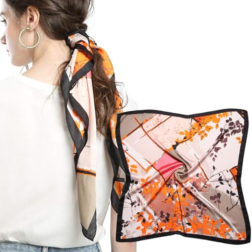 MEANBEAUTY Damen 70 x 70 cm Seidenschal Seide Leicht Bandana mehrfarbig Schal Kopftuch Haarschal-Blumen 26 von MEANBEAUTY