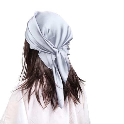 MEANBEAUTY Damen 70 x 70 cm Seidenschal Seide Leicht Bandana mehrfarbig Schal Kopftuch Haarschal-Grau von MEANBEAUTY