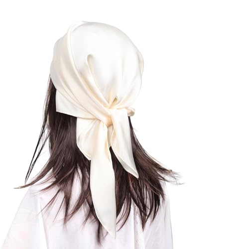 MEANBEAUTY Damen 70 x 70 cm Seidenschal Seide Leicht Bandana mehrfarbig Schal Kopftuch Haarschal-Weiss von MEANBEAUTY