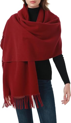 MEANBEAUTY Damen-Schal Doppelseite Kaschmir-Gefühl Schal warm Winter Pashmina Hochzeit Party Wickeltuch große Deckenschals-Dunkelrot von MEANBEAUTY