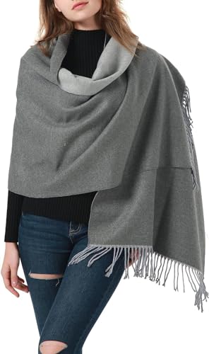 MEANBEAUTY Damen-Schal Doppelseite Kaschmir-Gefühl Schal warm Winter Pashmina Hochzeit Party Wickeltuch große Deckenschals-Grau von MEANBEAUTY