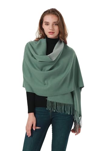 MEANBEAUTY Damen-Schal Doppelseite Kaschmir-Gefühl Schal warm Winter Pashmina Hochzeit Party Wickeltuch große Deckenschals-Grün+Grau von MEANBEAUTY