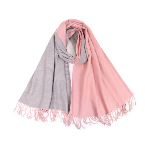 MEANBEAUTY Damen-Schal Doppelseite Kaschmir-Gefühl Schal warm Winter Pashmina Hochzeit Party Wickeltuch große Deckenschals-Rosa+Grau von MEANBEAUTY