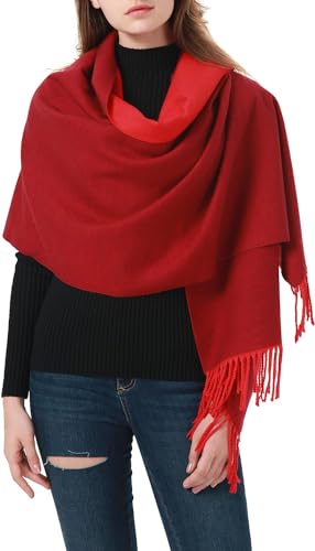 MEANBEAUTY Damen-Schal Doppelseite Kaschmir-Gefühl Schal warm Winter Pashmina Hochzeit Party Wickeltuch große Deckenschals-Rot von MEANBEAUTY