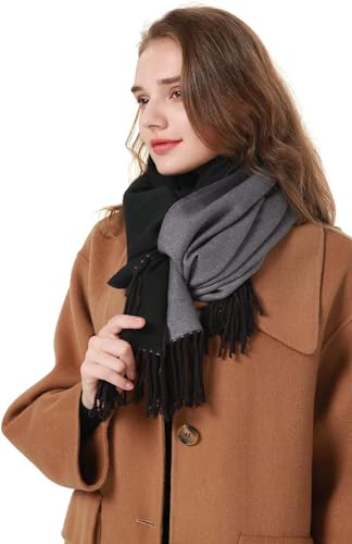 MEANBEAUTY Damen-Schal Doppelseite Kaschmir-Gefühl Schal warm Winter Pashmina Hochzeit Party Wickeltuch große Deckenschals-Schwarz+Grau von MEANBEAUTY