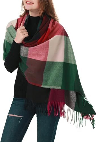 MEANBEAUTY Damen-Schal Kariert Deckenschal Pashmina-Schals Winter lang Schal Fransen Deckenschals -Mehrfarbig 8 von MEANBEAUTY