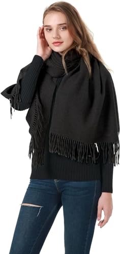 MEANBEAUTY Damen-Schal Kaschmir-Gefühl Schal Winter Pashmina Hochzeit Party Wickeltuch große Deckenschals-Schwarz von MEANBEAUTY