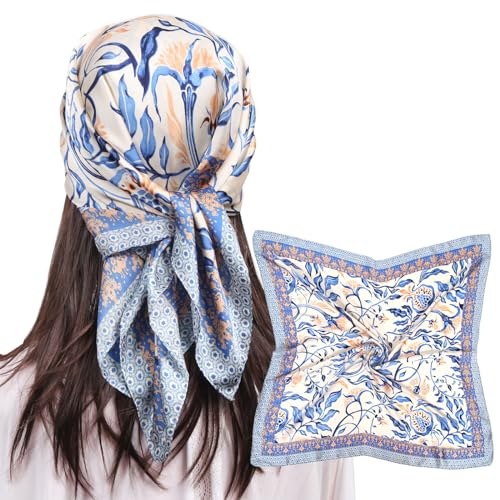 MEANBEAUTY Pañuelo Cuadrado de Satén Para Mujer 70 x 70 cm Pañuelos de Seda Multifunción Bandana -Blumen 12 von MEANBEAUTY