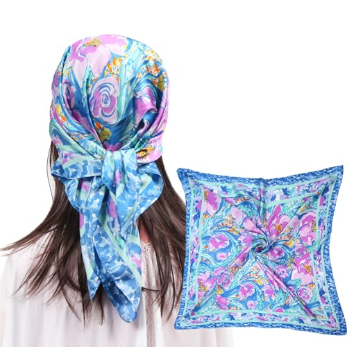 MEANBEAUTY Pañuelo Cuadrado de Satén Para Mujer 70 x 70 cm Pañuelos de Seda Multifunción Bandana -Blumen 9 von MEANBEAUTY