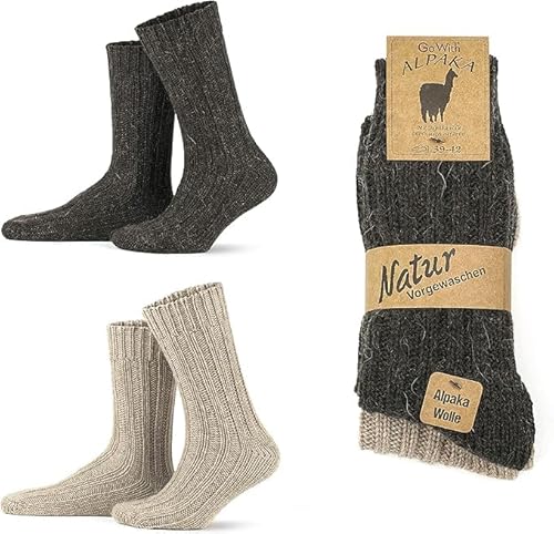 MEBY 2 Paar Alpaka Socken. Warme Thermosocken. Dicke, flauschige Wintersocken. Vorgewaschene Wandersocken aus Alpakawolle (DE/NL/SE/PL, Numerisch, 39, 42, Regular, Regular, 5-lagig Beige-Braun 3094) von MEBY