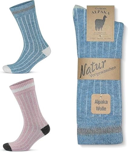 MEBY 2 Paar Alpaka Socken. Warme Thermosocken. Dicke, flauschige Wintersocken. Vorgewaschene Wandersocken aus Alpakawolle (DE/NL/SE/PL, Numerisch, 39, 42, Regular, Regular, Blau-Pink 3093) von MEBY