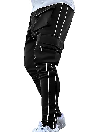 MECH-ENG Herren Workout Tapered Jogger Hosen Casual Hip Hop Cargo Pants Punk Streetwear Sweatpants, Schwarz, Klein von MECH-ENG