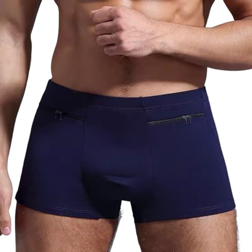 2 Packungen Baumwoll-Boxershorts für Männer Travel Stash Dual Pouch Unterwäsche mit 2 Geheimen Versteckten Taschen, Anti-Diebstahl Taschendiebstahlschutz Zeigt Fests Rave Unterhosen(Blue,L) von MECKOZ