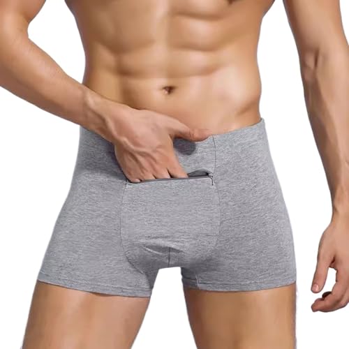 3 Packungen Reiseunterwäsche aus Baumwolle für Männer mit Versteckter Reißverschlusstasche im Schritt, Anti-Diebstahl Taschendiebstahlschutz Stash Boxer Briefs Shorts (Color : Gris, Size : XL) von MECKOZ