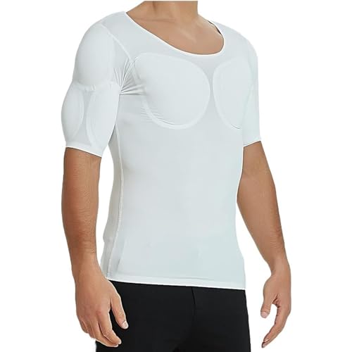 Gepolstertes Muskel-Shirt Männer Realistische Brust Unterhemd Unsichtbare Schulterpads Fake Muskeln Bizeps Trizeps Cosplayer Kostüm (Color : White, Size : M) von MECKOZ