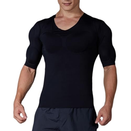 MECKOZ Gepolsterter Herren-Muskelanzug Fake Chest Shaper Unterwäsche Deltoids Bizeps Enhancer Unterhemd Simulation Mästung Dünn Cosplay Kostüm (Color : Schwarz, Size : XS) von MECKOZ