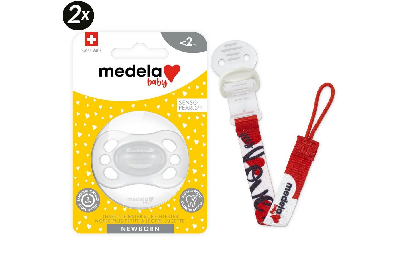 MEDELA Schnuller 2x Schnuller Newborn UNO 0-2 Monate mit 1x Schnullerkette Signature von MEDELA