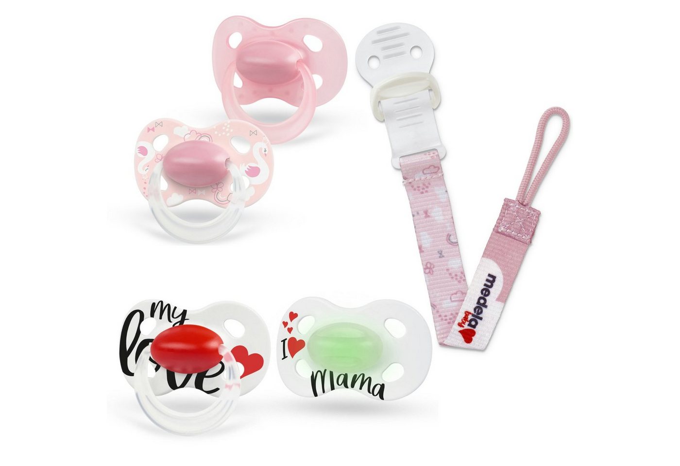 MEDELA Schnuller Set 2xOriginal Rosé Day Night Signature Schnullerkette rosé 0-6 von MEDELA