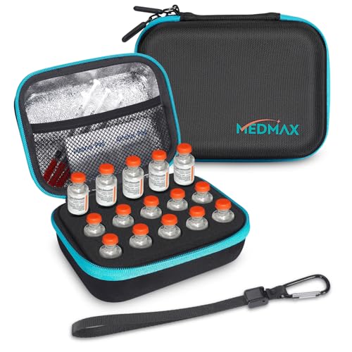 MEDMAX Insulin Flasche Organizer, Insulin-Kühlschrankhalter, Aufbewahrungsbox passend für Standard 10ml U-100 Fläschchen, Schutzhalter Tasche für Insulin Flasche, (Schwarz, 15 Schlitze) von MEDMAX