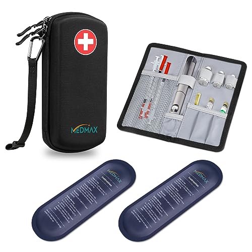MEDMAX Insulin Kühltasche mit 2 Kühlakkus - Tragbare Diabetikertasche Wasserabweisend Isolierte Medikament Tasche Organizer Kühler Tasche für Insulin Pen und andere Diabetiker Zubehör von MEDMAX