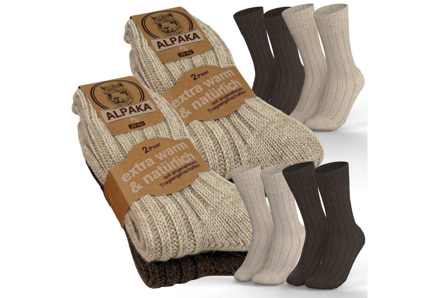 MEDOLY Norwegersocken (4 Paar) Alpaka Socken warme Wintersocken für Damen & Herren mit Wolle besonders Weich von MEDOLY