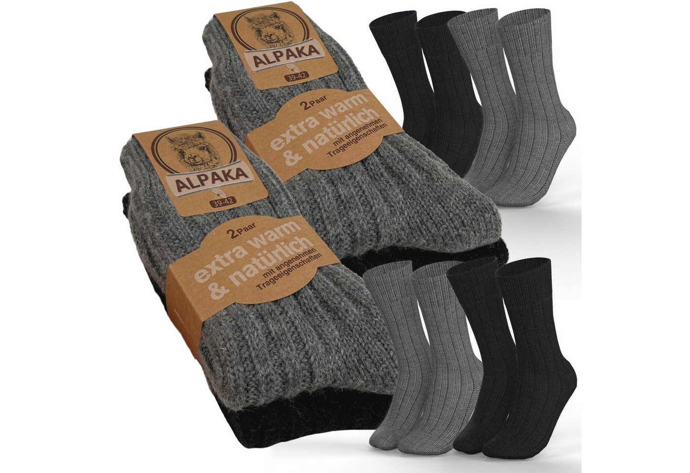 MEDOLY Norwegersocken (4 Paar) Alpaka Socken warme Wintersocken für Damen & Herren mit Wolle besonders Weich von MEDOLY