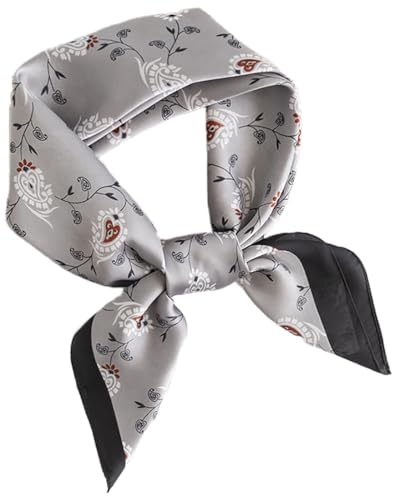 MEDUOLA Damen Halstuch aus Kunstseide Blumen und verschiedene Muster Druckschal Elegantes Accessoire 70CM x 70CM Quadratisches Tuch Kleine Blume Grau von MEDUOLA